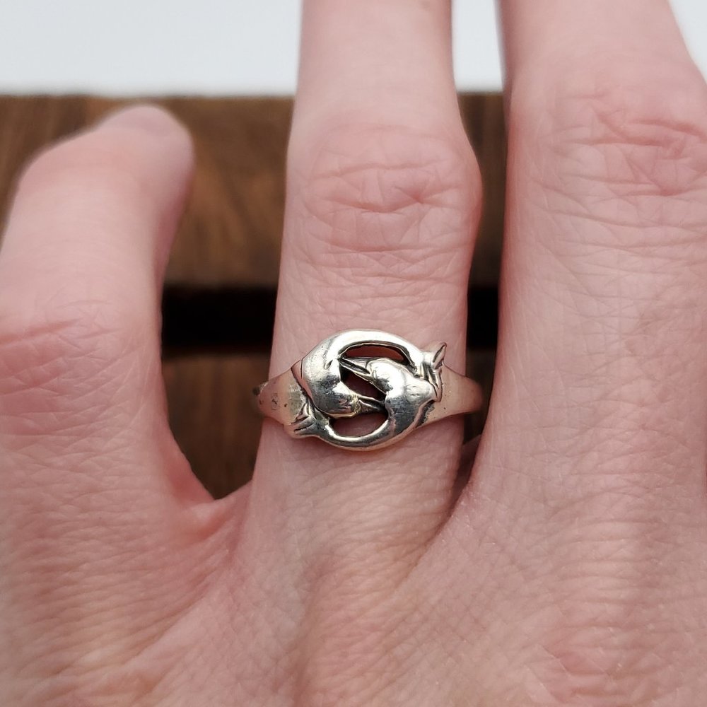 Size 7.75 925 Sterling Silver Swirling Double Dolphin Anjimal Ring